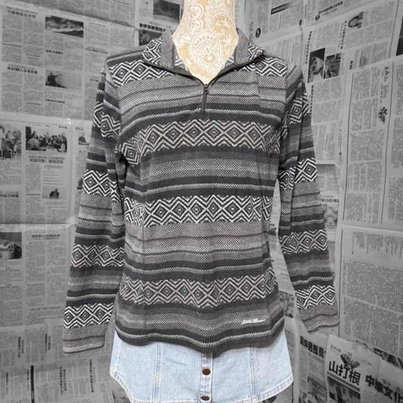 Eddie Bauer Geometric Stripe Fleece Quarter Zip Hoodie Women's Medium Pullover - Picture 1 of 6